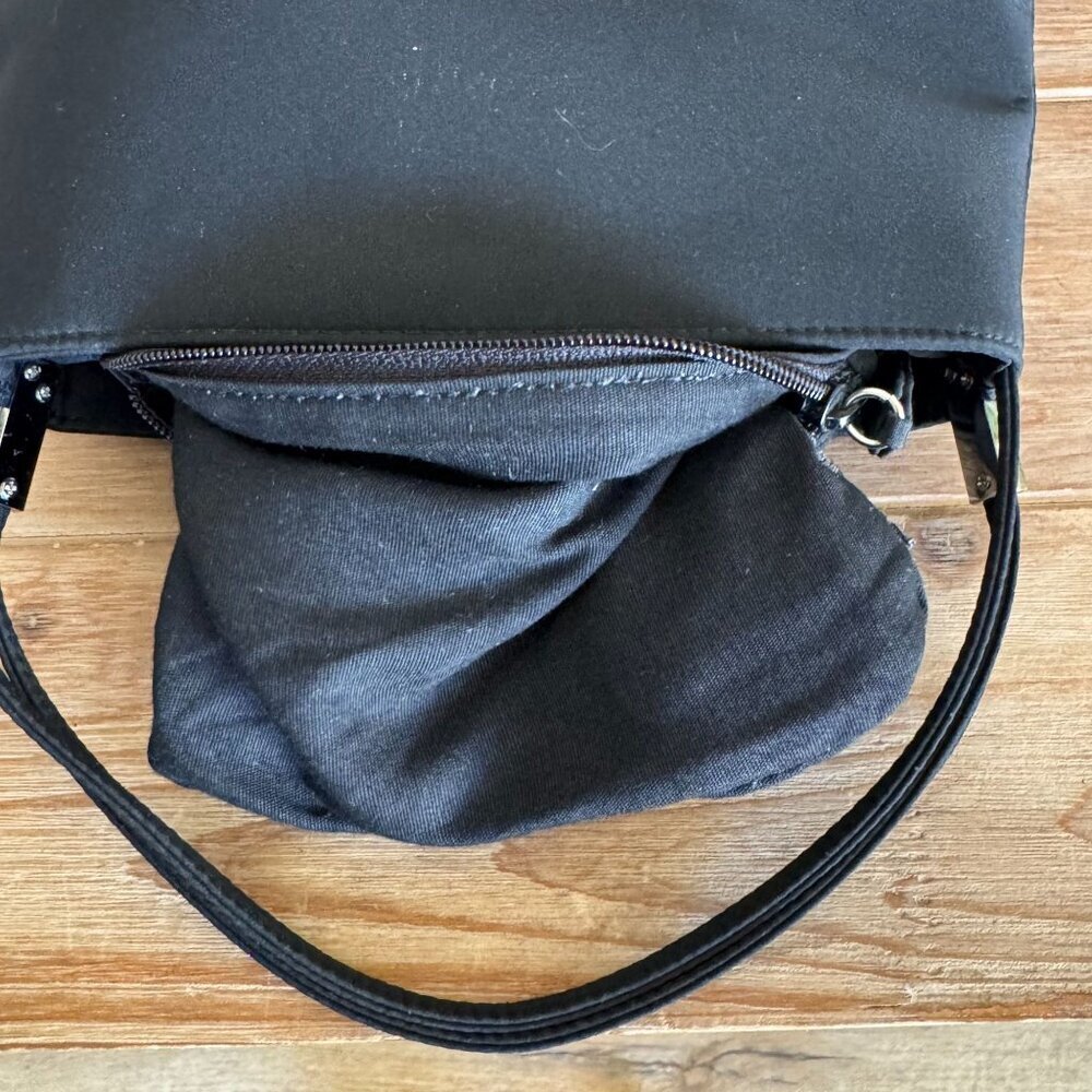 Vintage Nine West Black Fabric Double Top Handle Silver Logo Hardware Small Bag - Picture 12 of 17